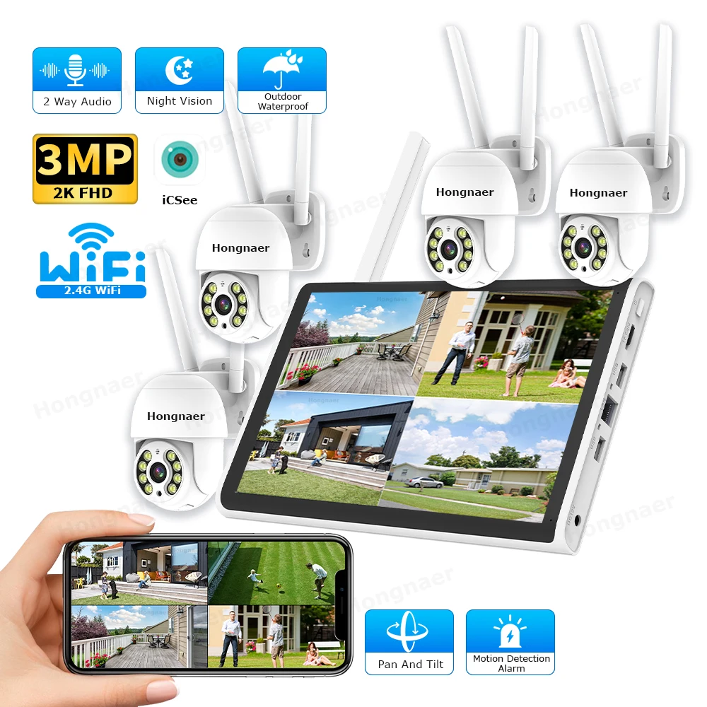 Home Security Cameras Wireless - 2026 Hongnaer 3MP 4 Channel WiFi